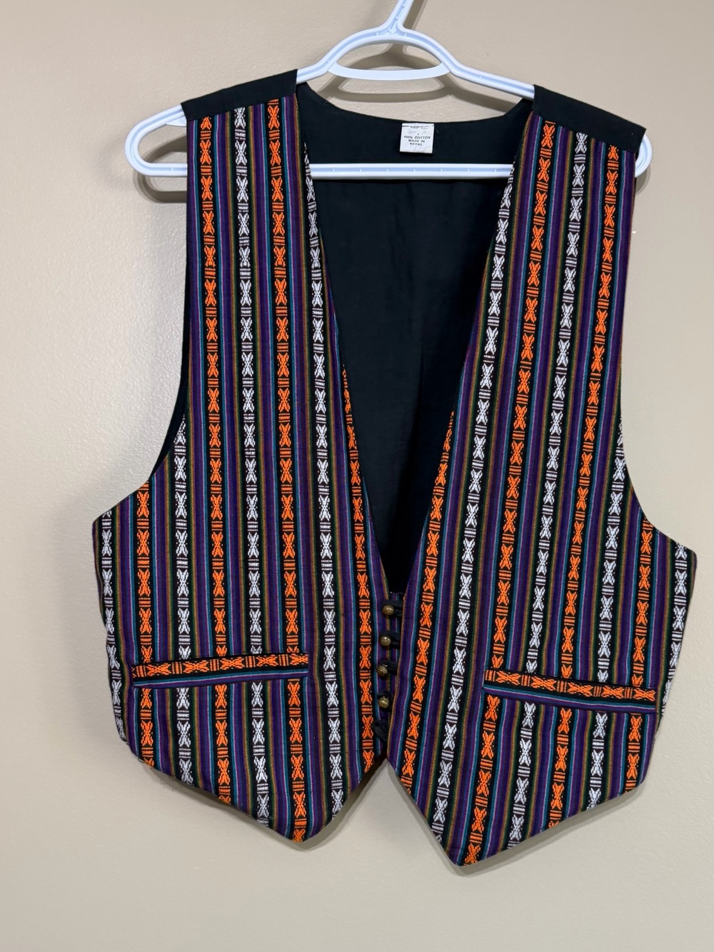 Vintage 90’s Handwoven Made in Nepal Geometric Striped Festival Boho Vest
